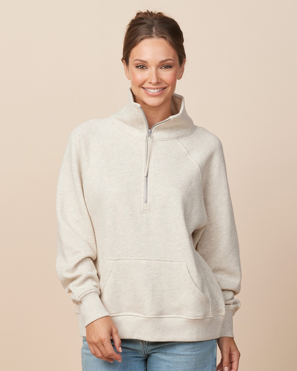 Signature Half Zip Fleece Pullover in Oatmeal-Lemons and Limes Boutique
