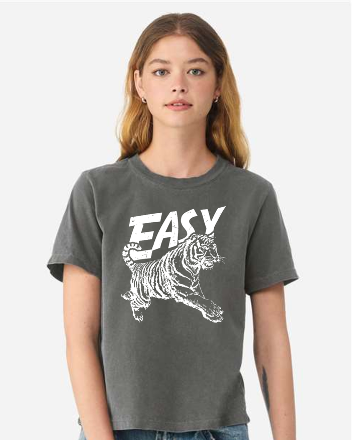 Easy Tiger on Garment Dyed Charcoal Tee