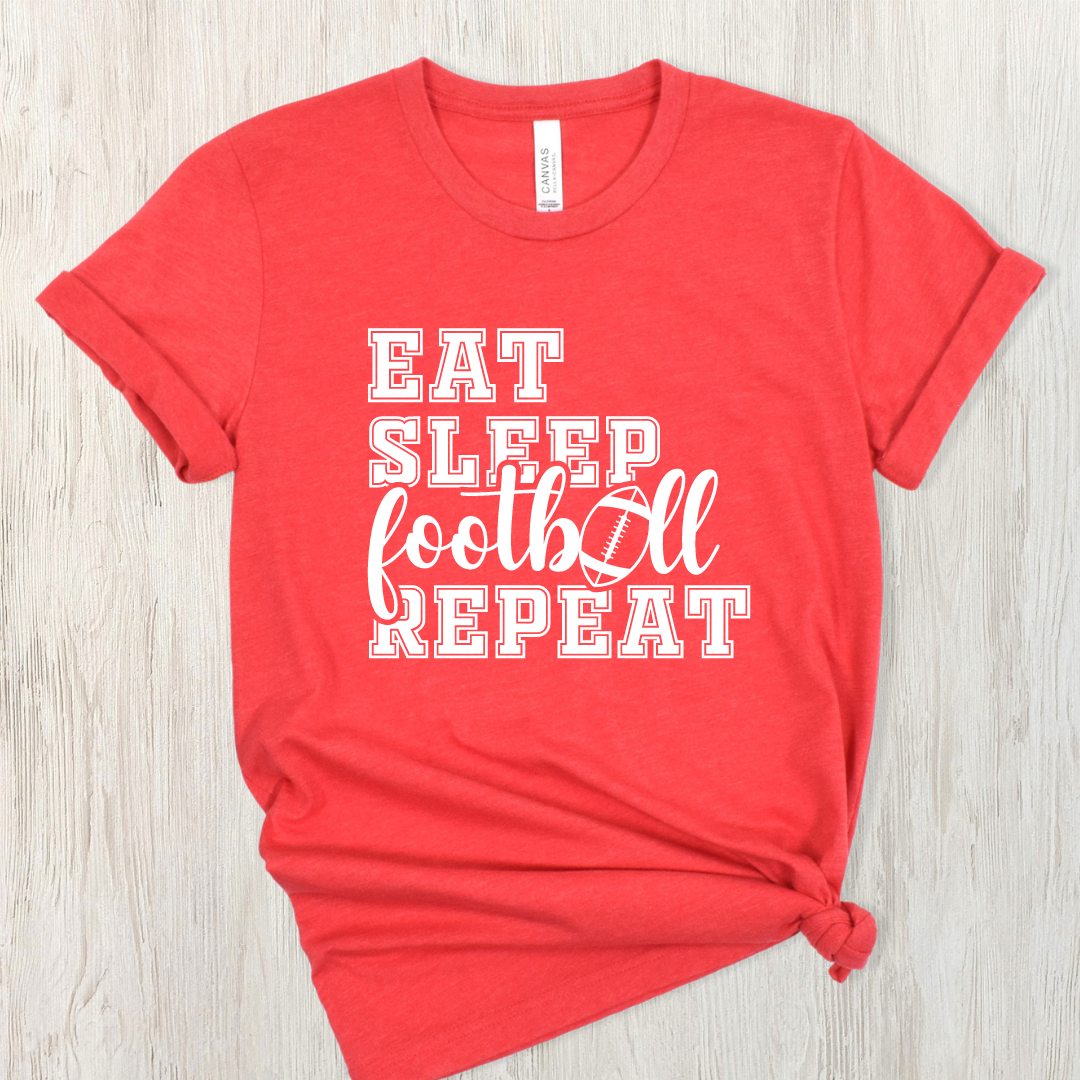 Eat Sleep Football Repeat Short Sleeve Tee-XS-Heather Red-Lemons and Limes Boutique