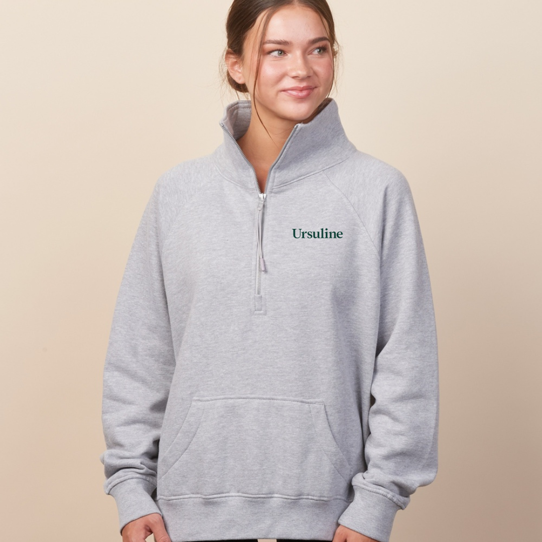 Ursuline Ladies Boxy Half Zip Fleece- Athletic Heather-Lemons and Limes Boutique