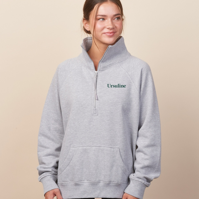 Ursuline Ladies Boxy Half Zip Fleece- Athletic Heather-Lemons and Limes Boutique