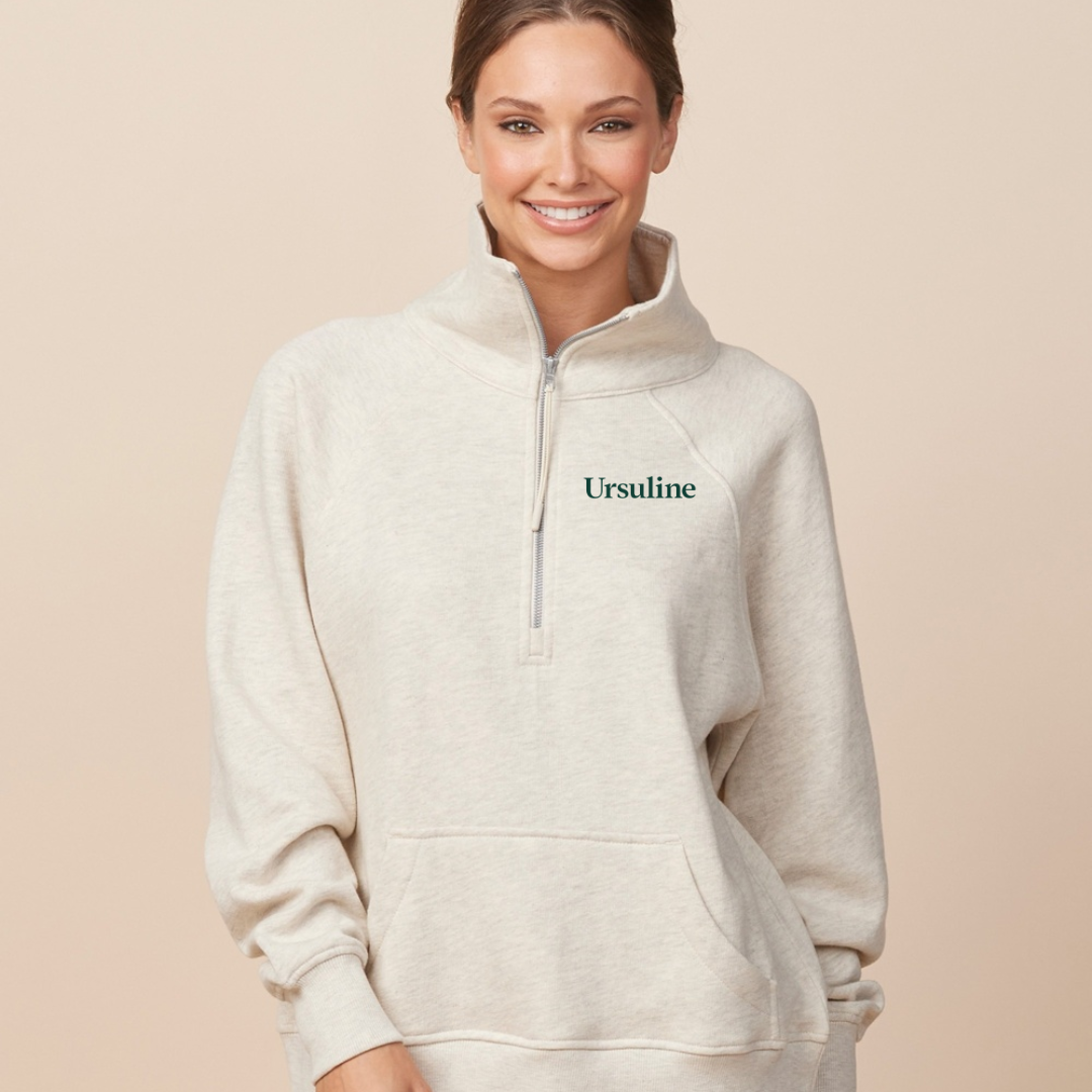 Ursuline Ladies Boxy Half Zip Fleece- Oatmeal Heather-Lemons and Limes Boutique