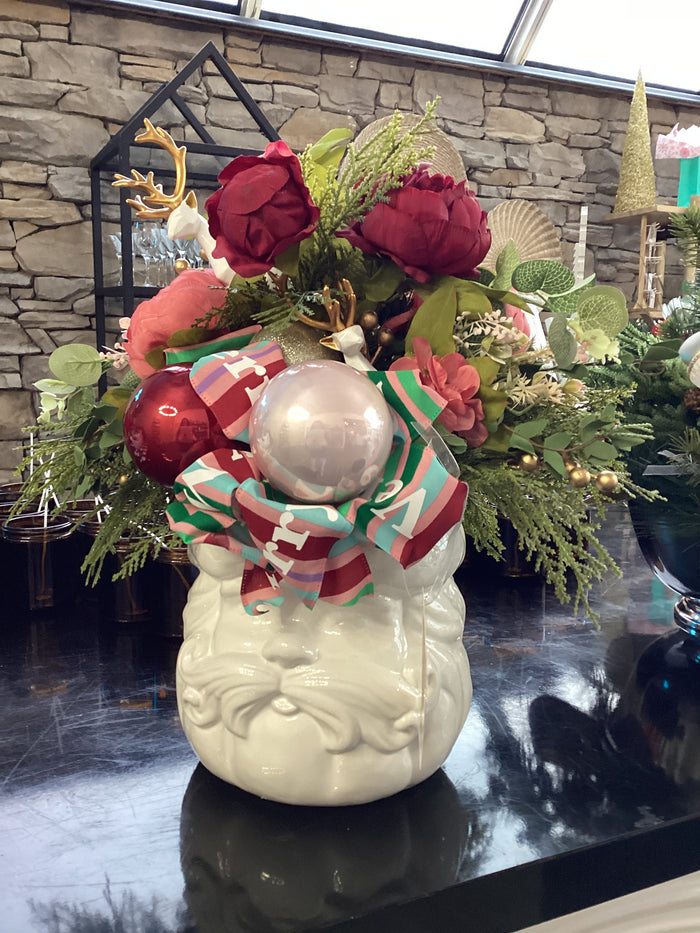 Upcycled Santa Cookie Jar w Florals + Reindeer-Lemons and Limes Boutique