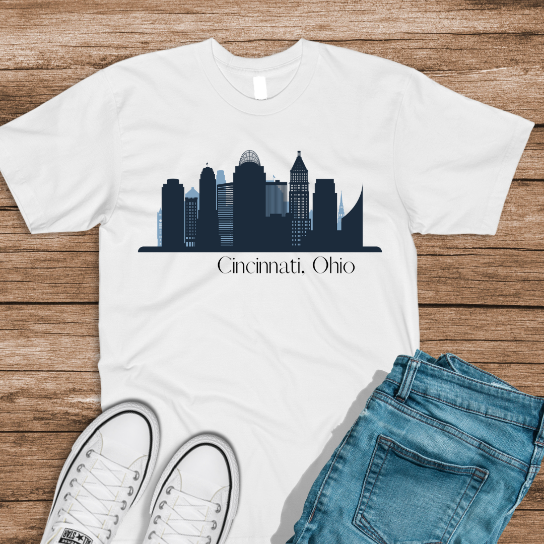 Cincinnati Skyline T-Shirt on White--Lemons and Limes Boutique