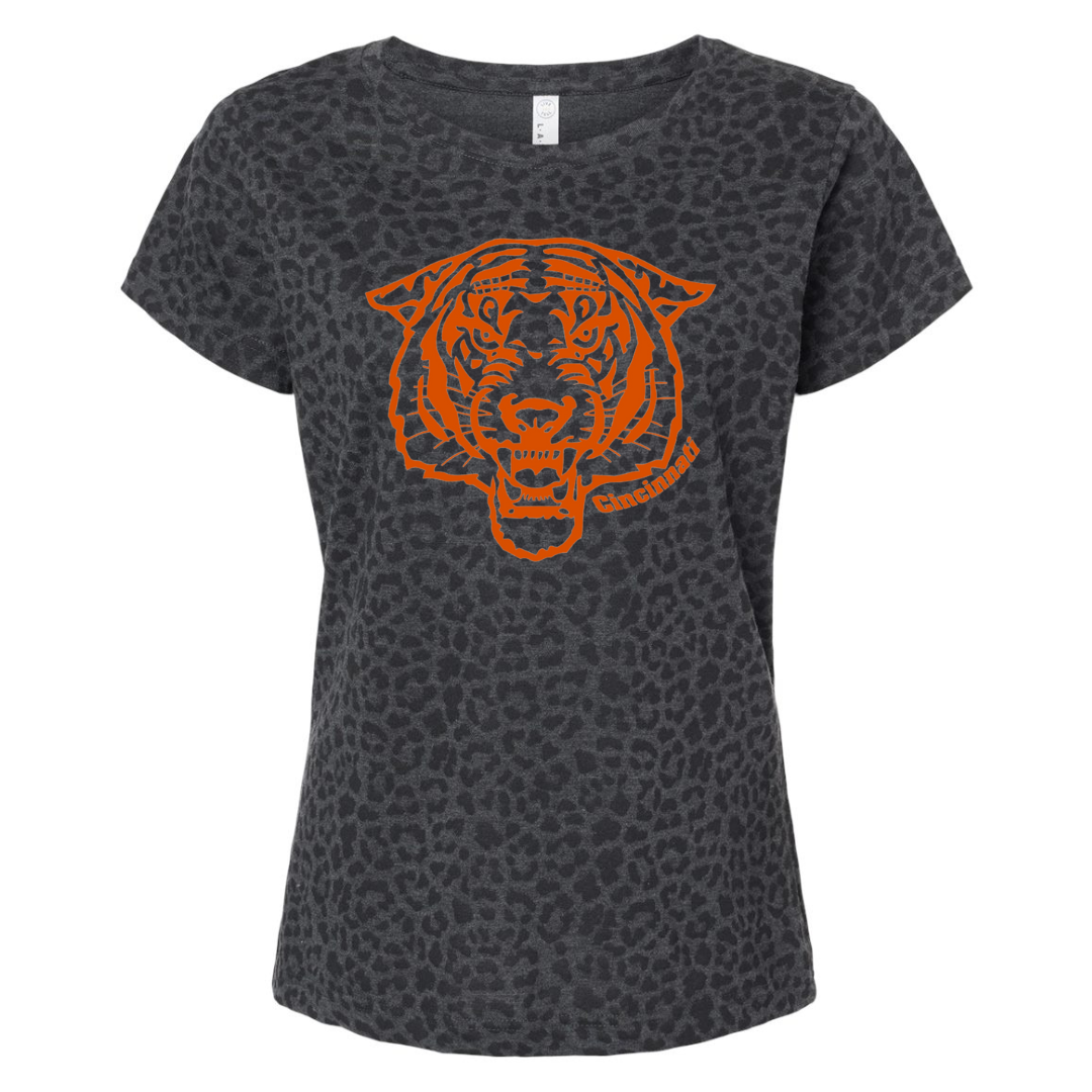 Orange Tiger Face T-Shirt on Black Leopard -YOUTH--Lemons and Limes Boutique