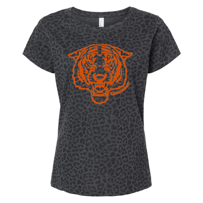 Orange Tiger Face T-Shirt on Black Leopard -YOUTH--Lemons and Limes Boutique