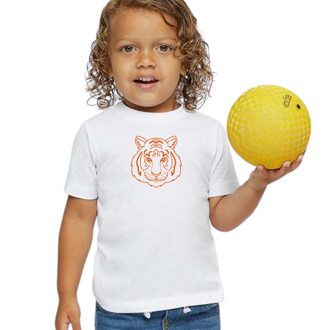 Tiger Face T-Shirt on White-TODDLER-Graphic Tees-Lemons and Limes Boutique