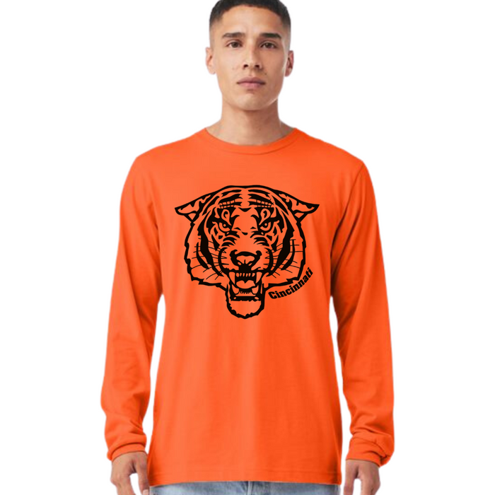 Cincinnati Fierce Tiger On Orange Long Sleeve Tee-Adult--Lemons and Limes Boutique