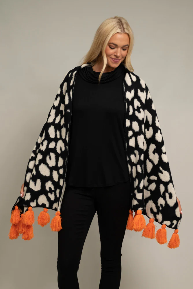 Reversible Wrap with Tassels in Leopard--Lemons and Limes Boutique