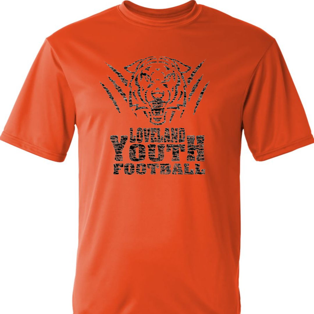 Loveland Youth Football 2023 Logo Performance T-Shirt on Orange-Lemons and Limes Boutique