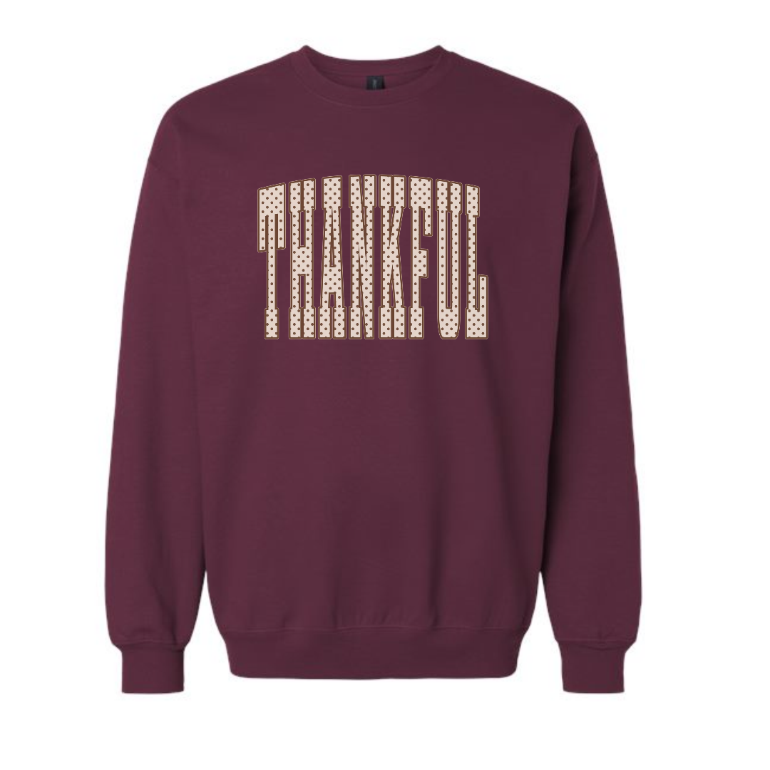 Thankful Polka Dot on Burgundy Crewneck
