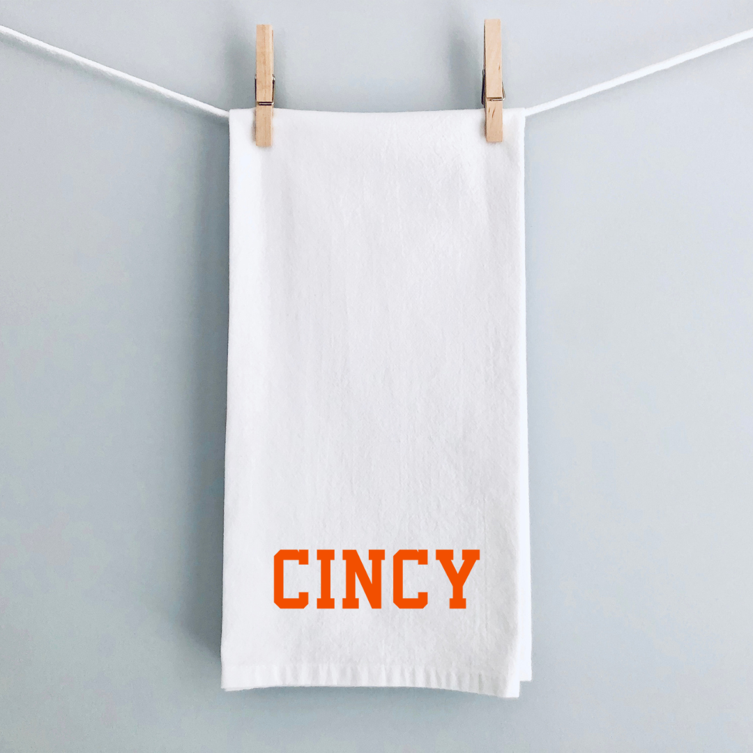 CINCY Orange Block on White Towel-Lemons and Limes Boutique