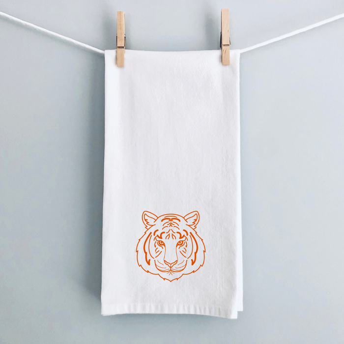 Orange Tiger Face on White Towel-Lemons and Limes Boutique