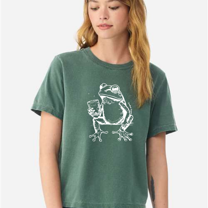 Frogman with Drink on Garment Dyed T-Shirt in Washed Pine