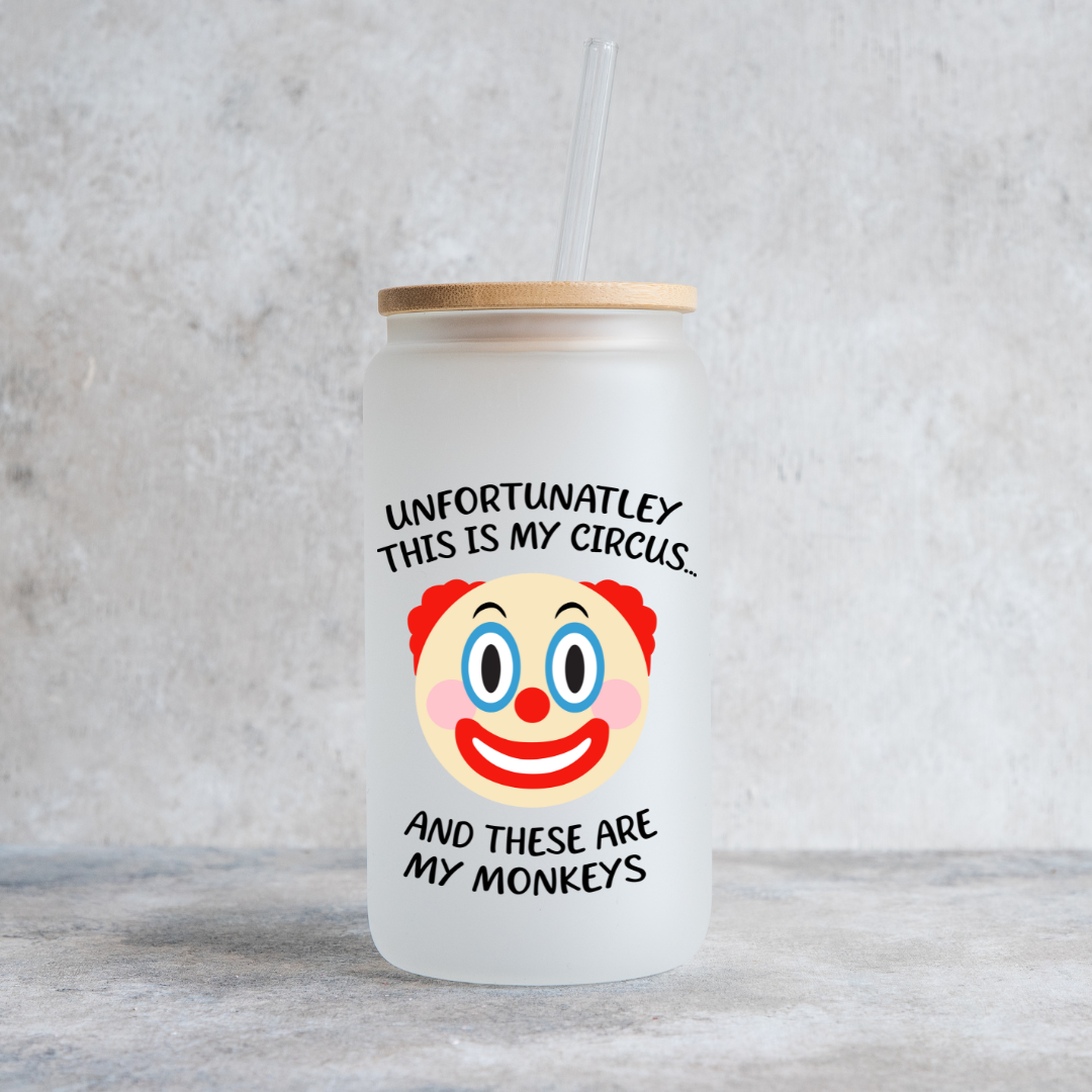 This is My Circus Glass Tumbler with Wooden Lid and Glass Straw-Lemons and Limes Boutique