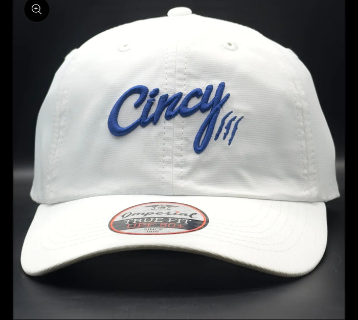 Lightweight Dad Hat White with Blue Logo by The Cincy Hat--Lemons and Limes Boutique