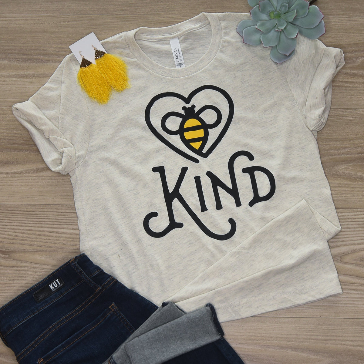 Bee Kind T-Shirt on Heather Oatmeal-Lemons and Limes Boutique