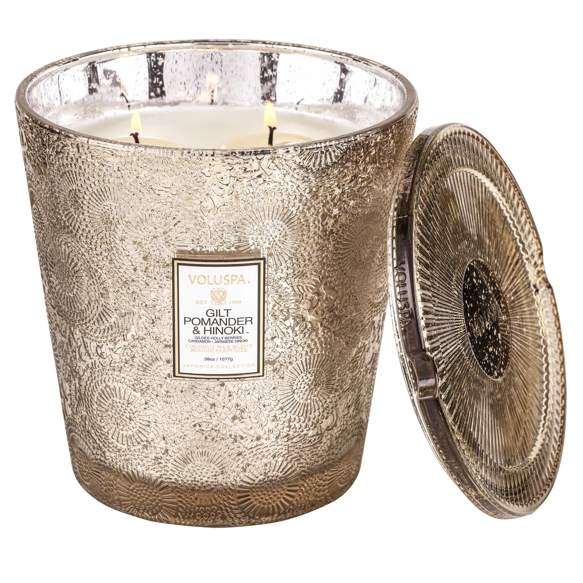 Gilt Pomander Hinoki 3 Wick Hearth Candle Voluspa-Candle-Lemons and Limes Boutique