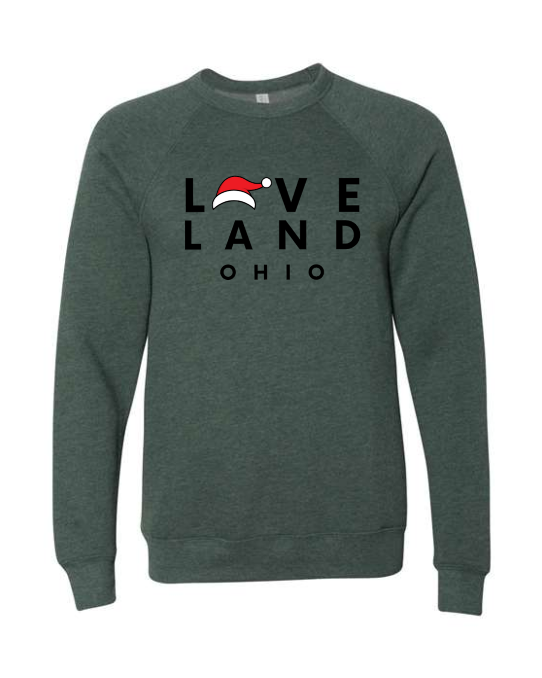 Loveland Santa Hat Sponge Fleece Crewneck on Heather Forest-Lemons and Limes Boutique