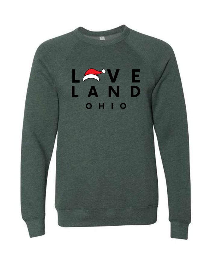 Loveland Santa Hat Sponge Fleece Crewneck on Heather Forest-Lemons and Limes Boutique