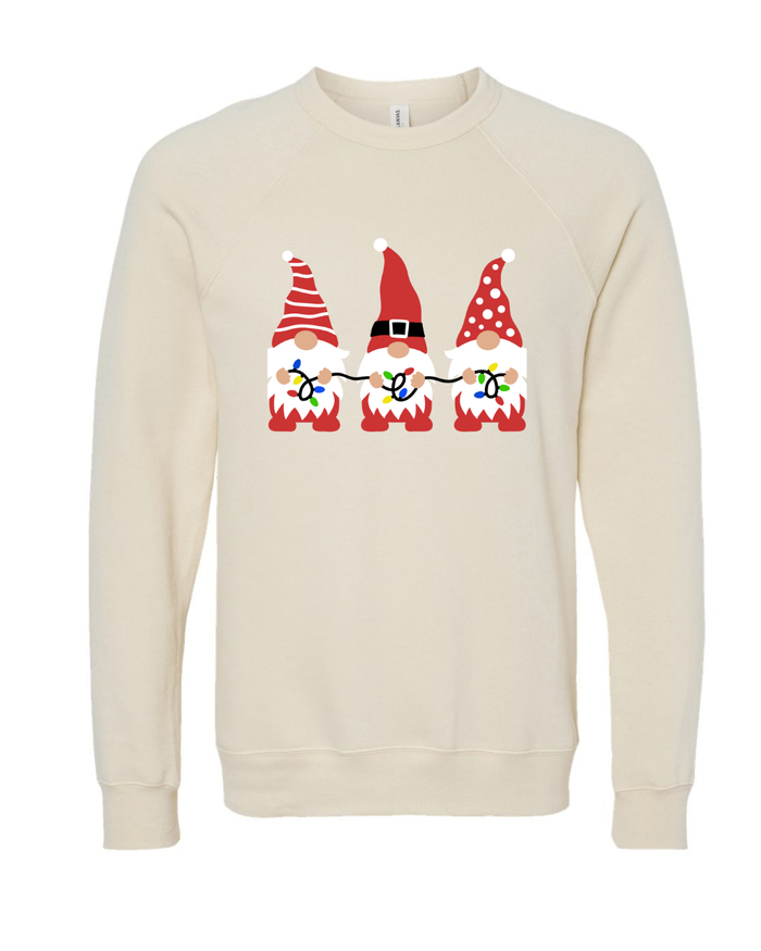 Holiday Gnomes Sponge Fleece Crewneck on Natural-Lemons and Limes Boutique