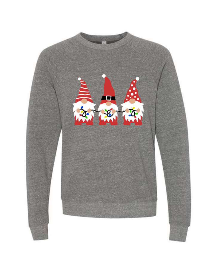 Holiday Gnomes Sponge Fleece Crewneck on Deep Heather-Lemons and Limes Boutique