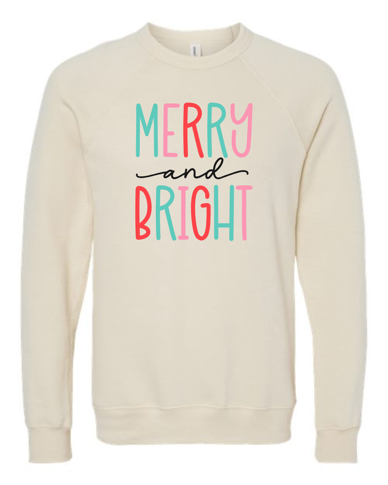 (retired design) Merry and Bright Sweatshirt on Natural Sponge Fleece Crewneck-Lemons and Limes Boutique