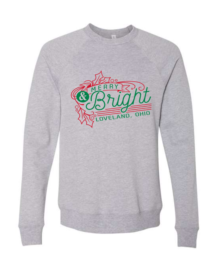 Merry and Bright Loveland Sponge Fleece Crewneck on Athletic Gray-Lemons and Limes Boutique