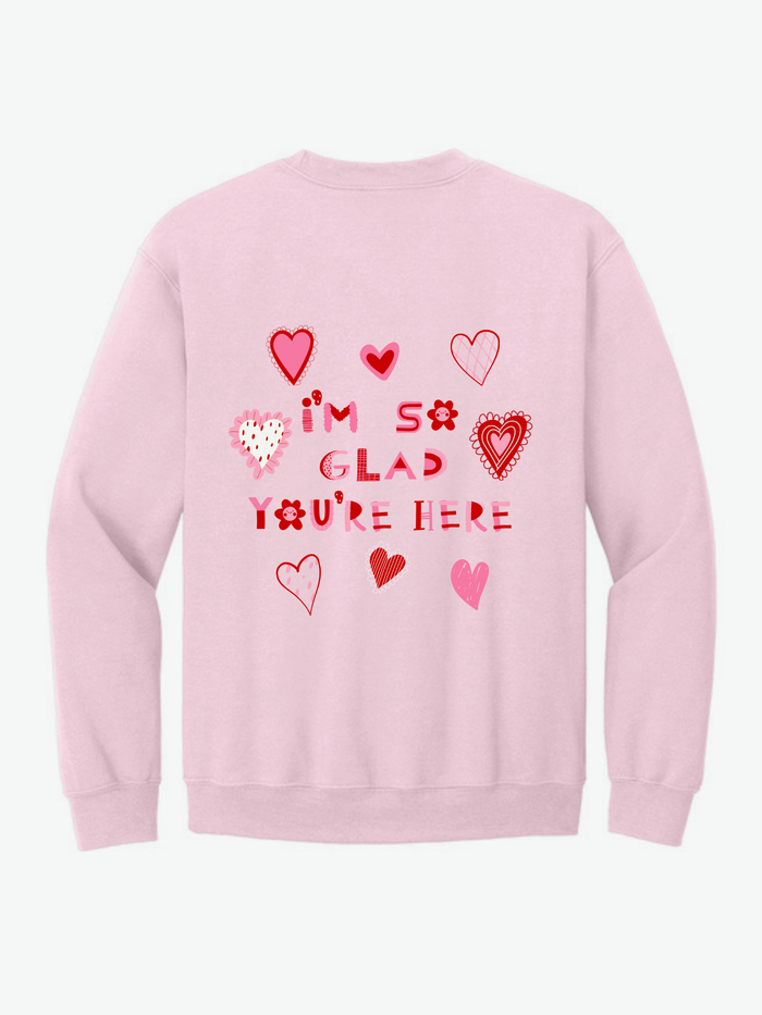 Bow & Hearts Crewneck Sweatshirt on Pink