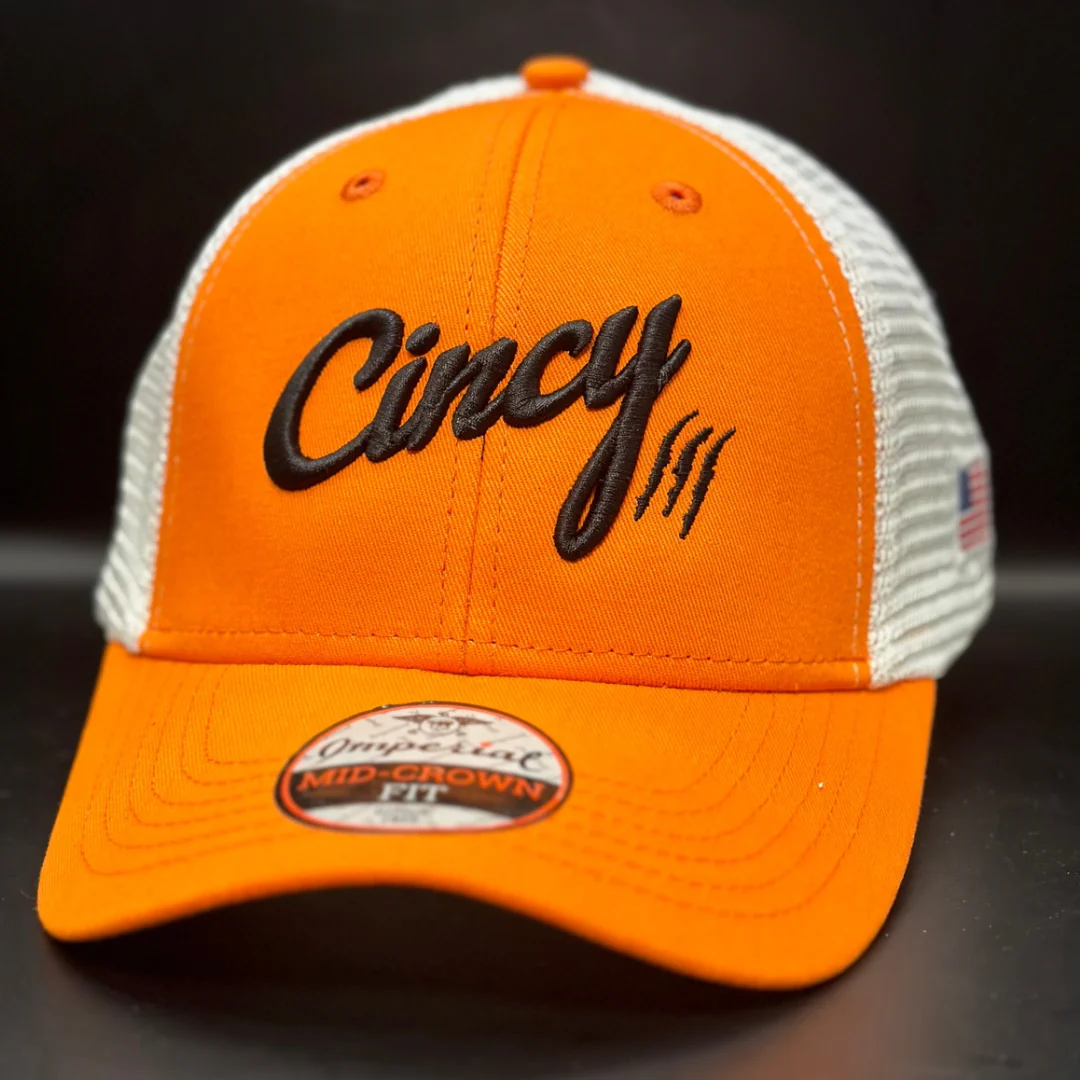 Mesh Back in Orange with White Mesh and Black Cincy by The Cincy Hat-Lemons and Limes Boutique