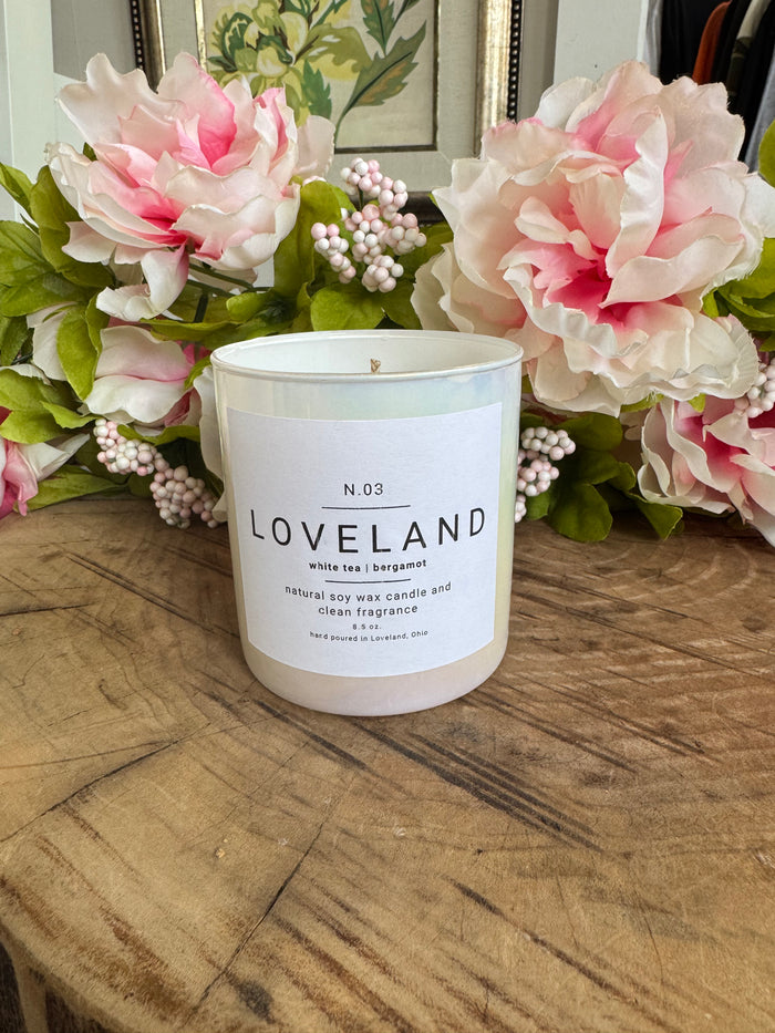 Loveland Iridescent Candle- White Tea and Bergamot-Lemons and Limes Boutique