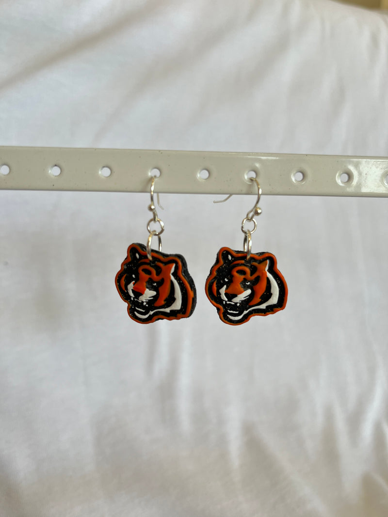 Handmade Cincinnati Bengal Tiger Dangle Earrings--Lemons and Limes Boutique