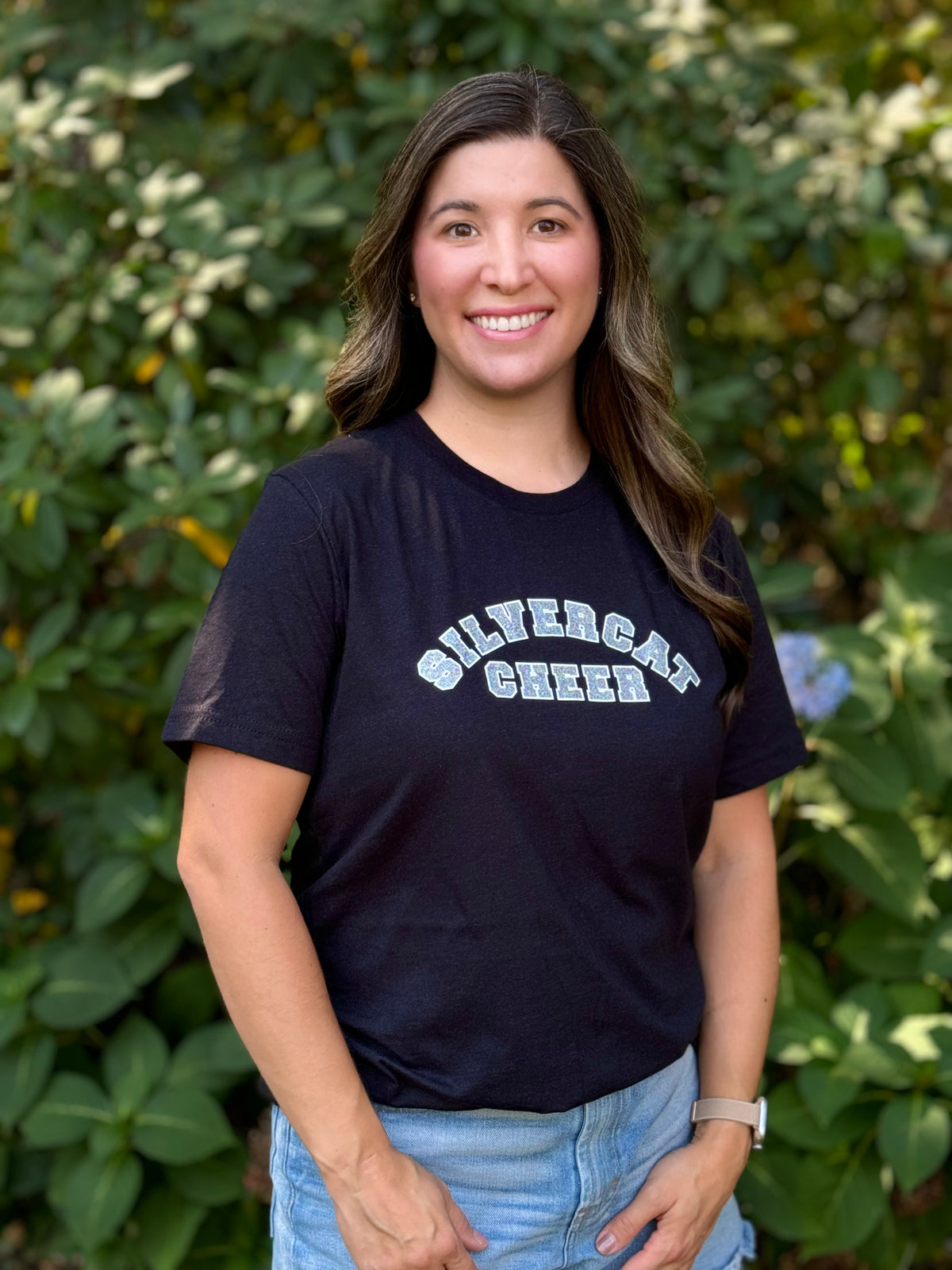 Silvercats Cheer Glitter on Heathered Black Tee-Lemons and Limes Boutique