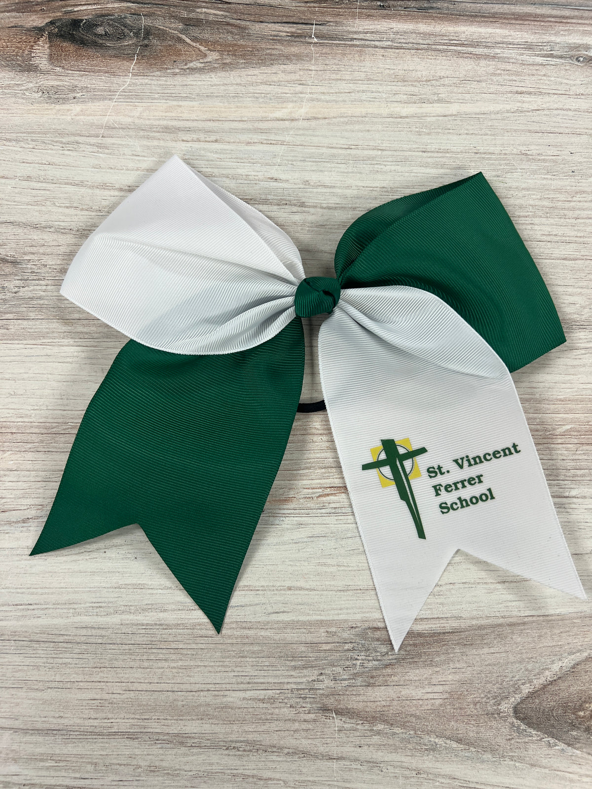 St. Vincent School Green Logo Green and White Bow--Lemons and Limes Boutique