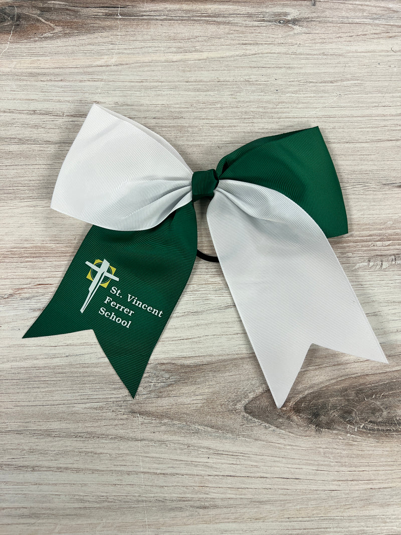 St. Vincent School White Logo Green and White Bow--Lemons and Limes Boutique