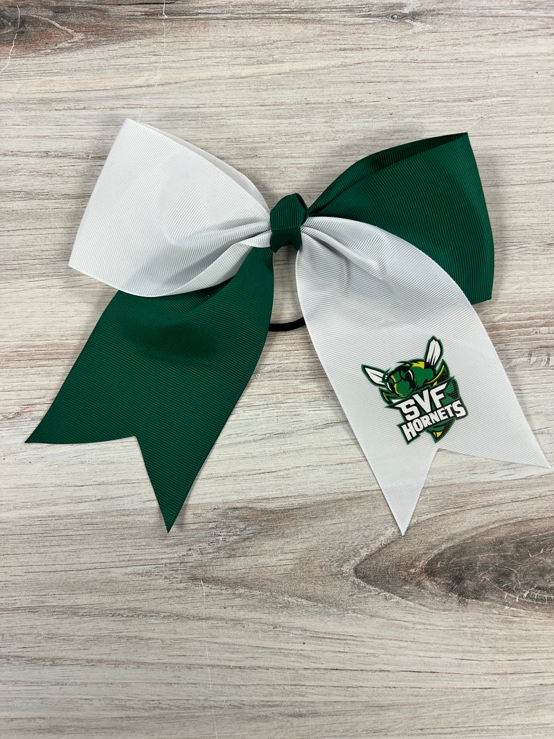 St. Vincent Hornets Green Logo Green and White Bow--Lemons and Limes Boutique