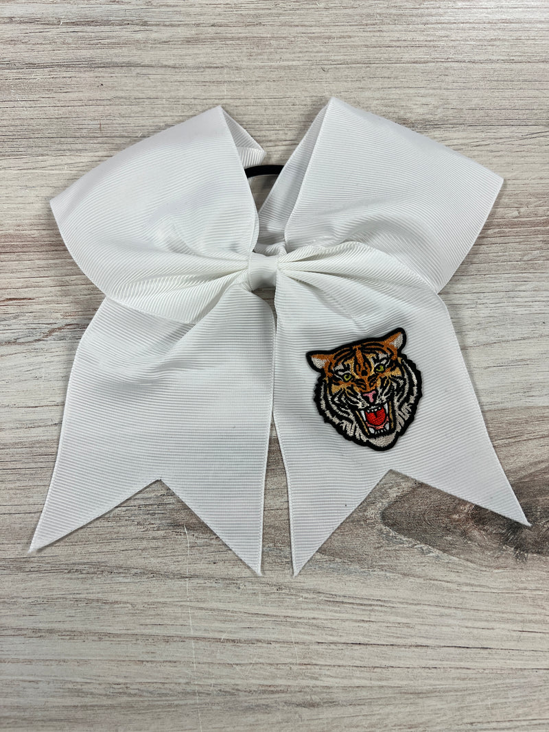 Tiger Face Patch Hair Bow- White--Lemons and Limes Boutique