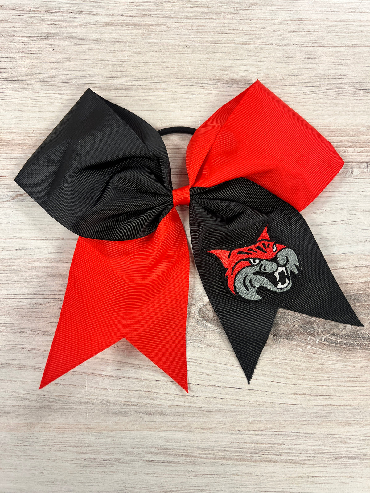 St. Columban Bobcat Red and Black Grograin Bow--Lemons and Limes Boutique