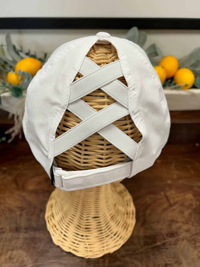 Ponytail Hat in White & Orange by The Cincy Hat--Lemons and Limes Boutique