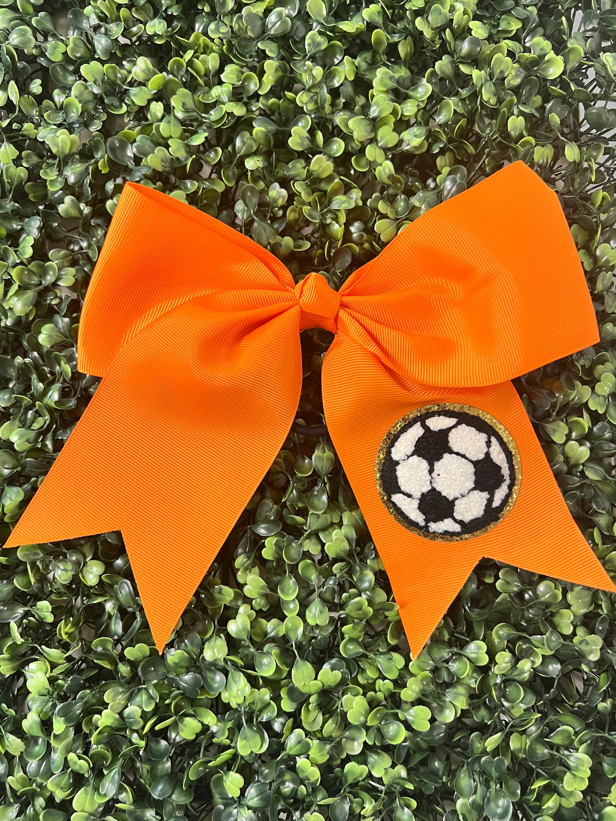 Soccer Ball on Orange Hair Bow--Lemons and Limes Boutique