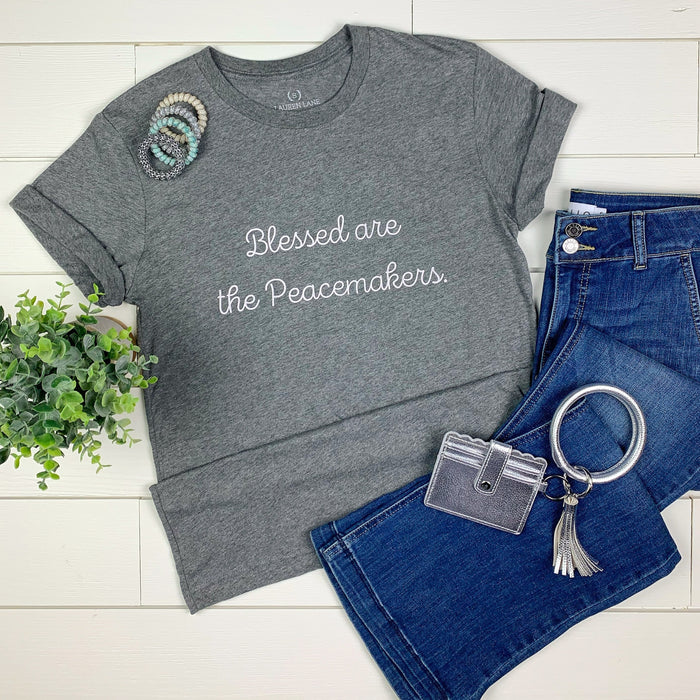Blessed Are The Peacemakers T-shirt on Heathered Gray-Graphic Tee-Lemons and Limes Boutique