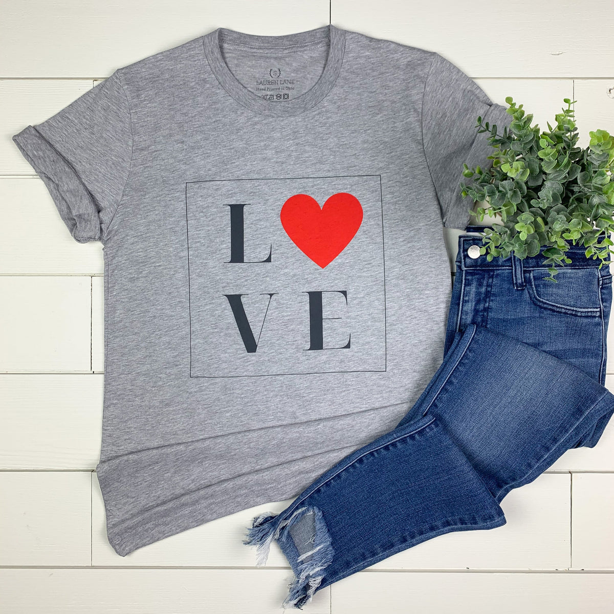 Love T-Shirt on Heathered Gray-Graphic Tee-Lemons and Limes Boutique