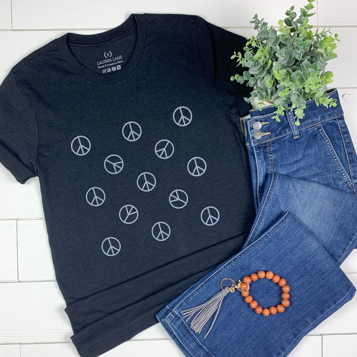 So Much Peace T-Shirt on Heathered Black-Graphic Tee-Lemons and Limes Boutique