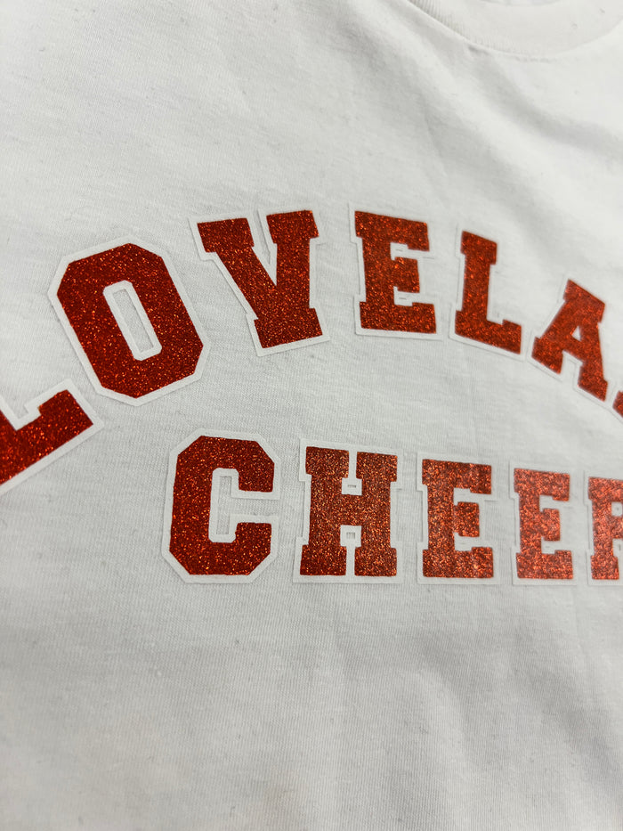 Loveland Cheer Glitter on White Tee--Lemons and Limes Boutique