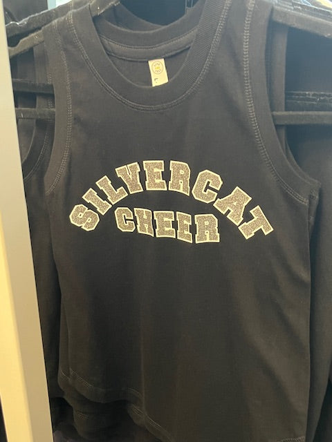 Silvercats Cheer Glitter on Black Tank-Lemons and Limes Boutique
