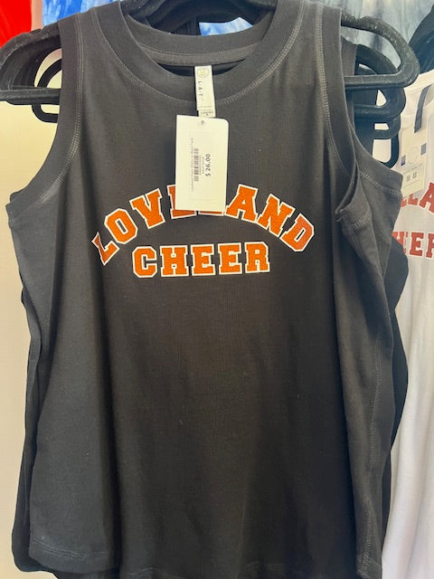 Loveland Cheer Glitter on Black Tank-Lemons and Limes Boutique
