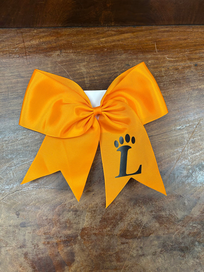 Loveland Paw Printed Grosgrain Hair Bow-Orange with Black L Paw-Lemons and Limes Boutique