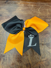 Loveland Paw Printed Grosgrain Hair Bow-Black/Orange with Silver Glitter L Paw-Lemons and Limes Boutique