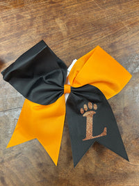 Loveland Paw Printed Grosgrain Hair Bow-Black/ Orange with Glitter Orange L Paw-Lemons and Limes Boutique