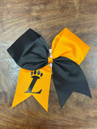 Loveland Paw Printed Grosgrain Hair Bow-Black/Orange with Black L Paw-Lemons and Limes Boutique